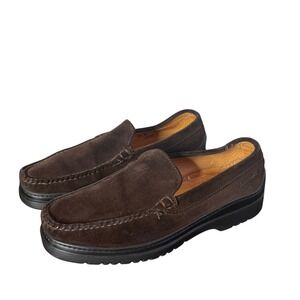 Faconnable Brown Suede Leather Loafers Mens‎ 7.5 D Slip On Comfort Preppy